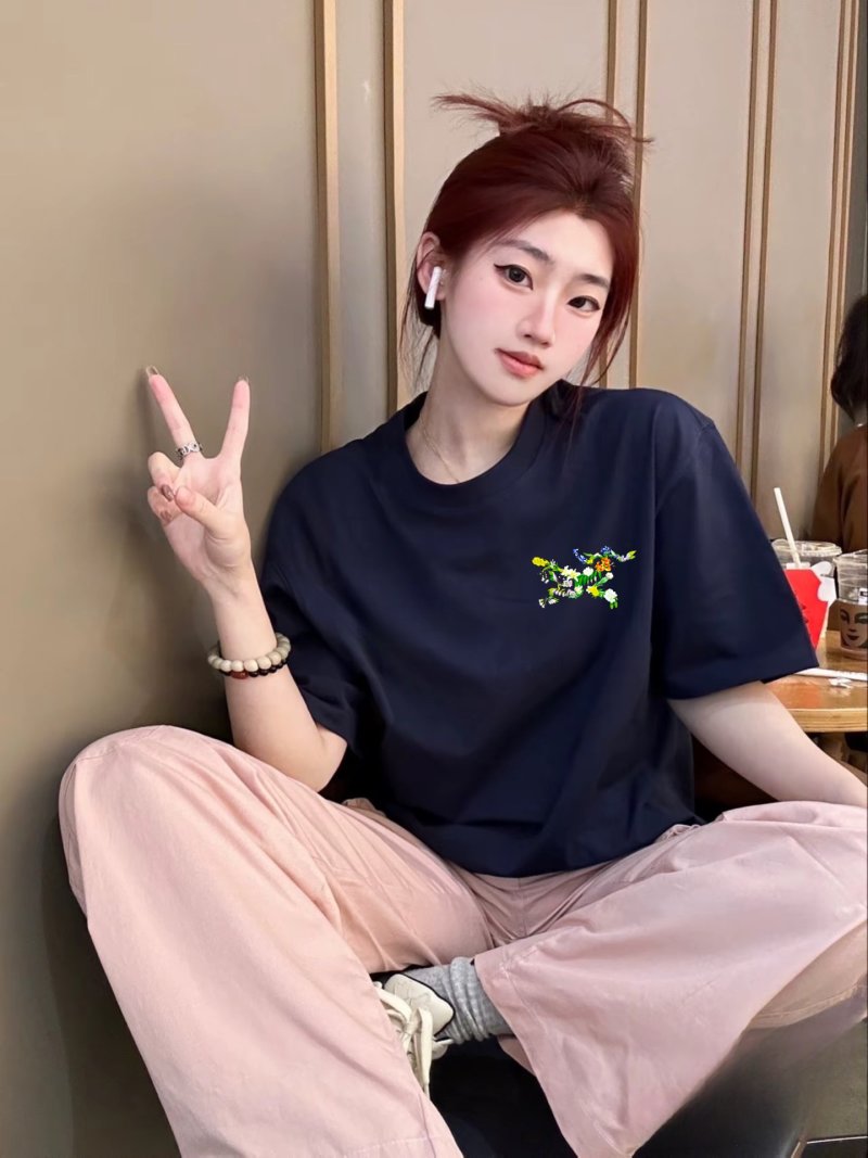 Navy Floral Embroidered Short Sleeve T-Shirt view