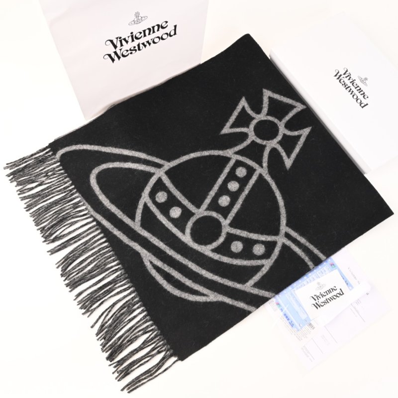 Vivienne Westwood Saturn Orb Wool Cashmere Fringe Scarf Black