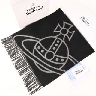 Vivienne Westwood Saturn Orb Wool Cashmere Fringe Scarf Black