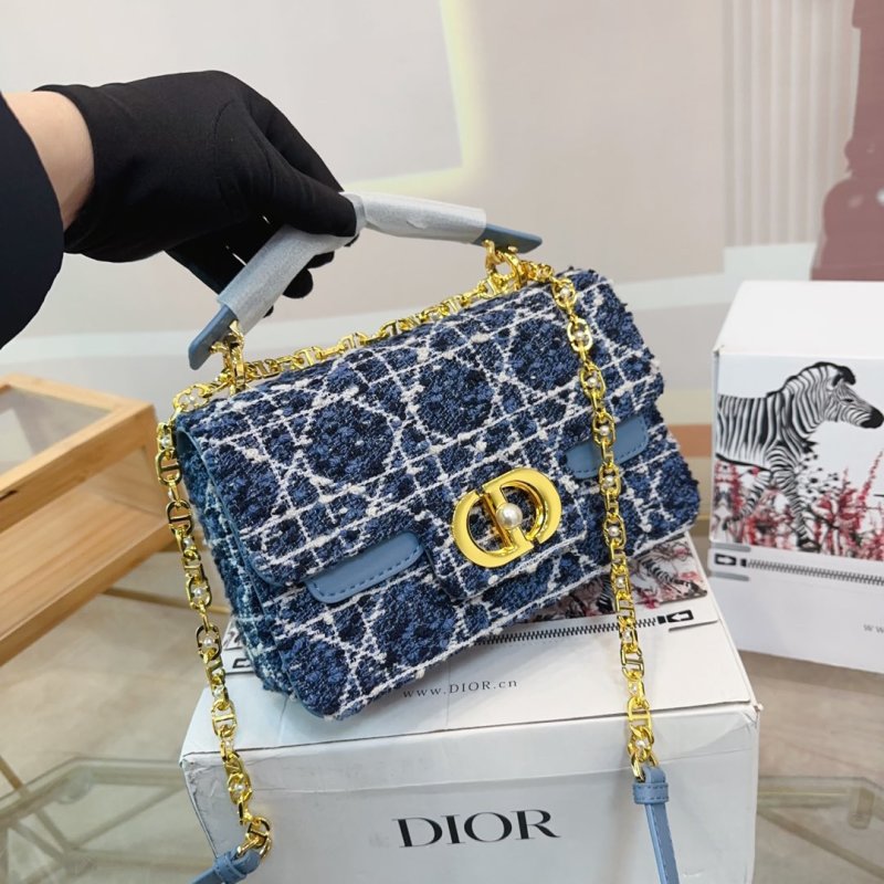 Dior 25 Cruise Quilted Chain Bag Blue Tweed