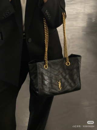 YSL Niki Small Quilted Tote Bag Black