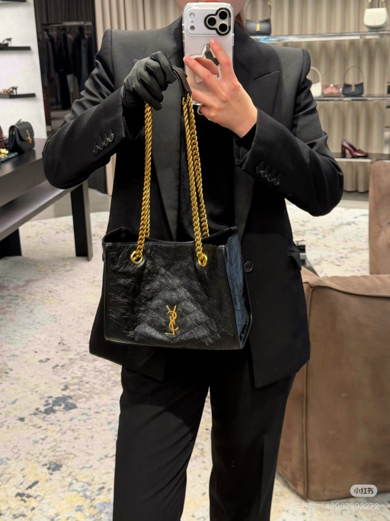 YSL Niki Small Quilted Tote Bag Black view