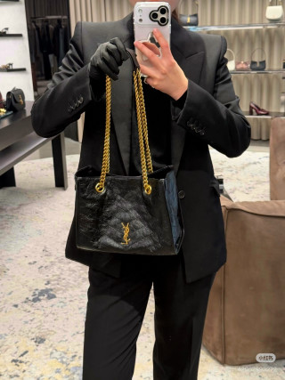 YSL Niki Small Quilted Tote Bag Black view 4