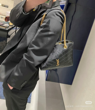 YSL Niki Small Quilted Tote Bag Black view 7