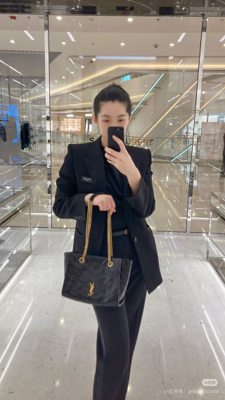YSL Niki Small Quilted Tote Bag Black view 9