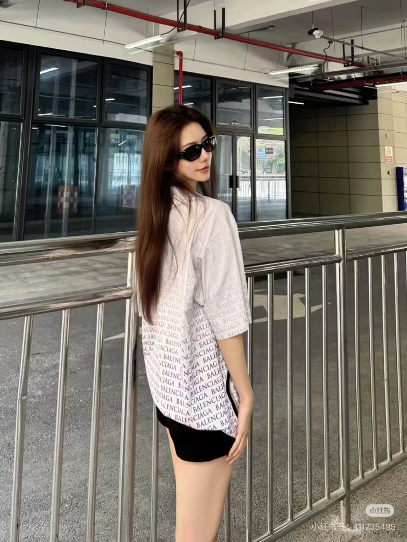 Balenciaga Allover Logo Print White T-Shirt