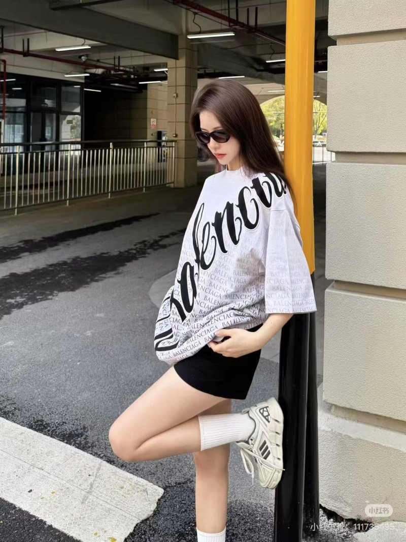 Balenciaga Allover Logo Print White T-Shirt view