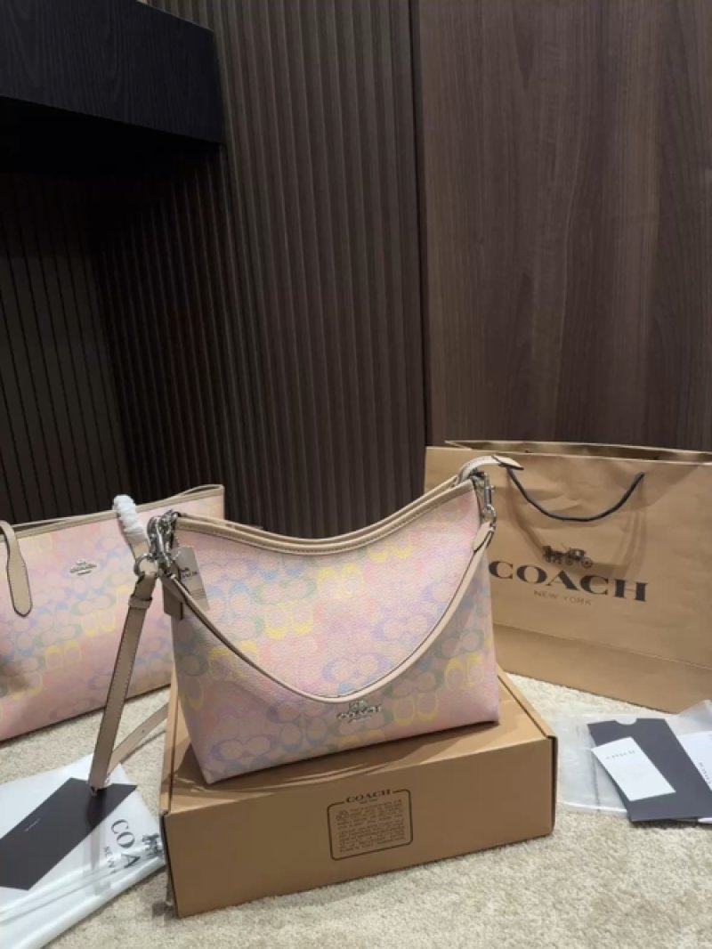 Coach Signature Monogram Shoulder Bag Pink