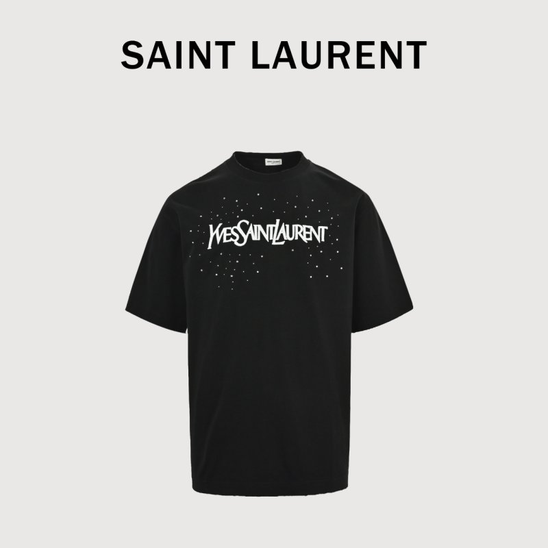 Saint Laurent Distressed Rhinestone Logo T-Shirt White view