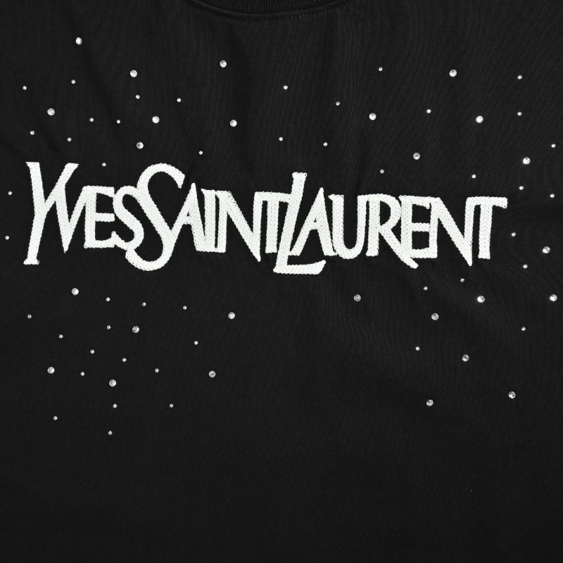 Saint Laurent Distressed Rhinestone Logo T-Shirt White view