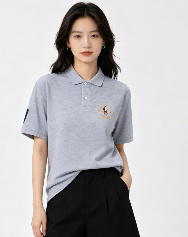 Polo Ralph Lauren Women's Grey Embroidered Polo Shirt view