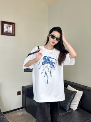 Burberry White Blue Graphic Equestrian T-Shirt view 5
