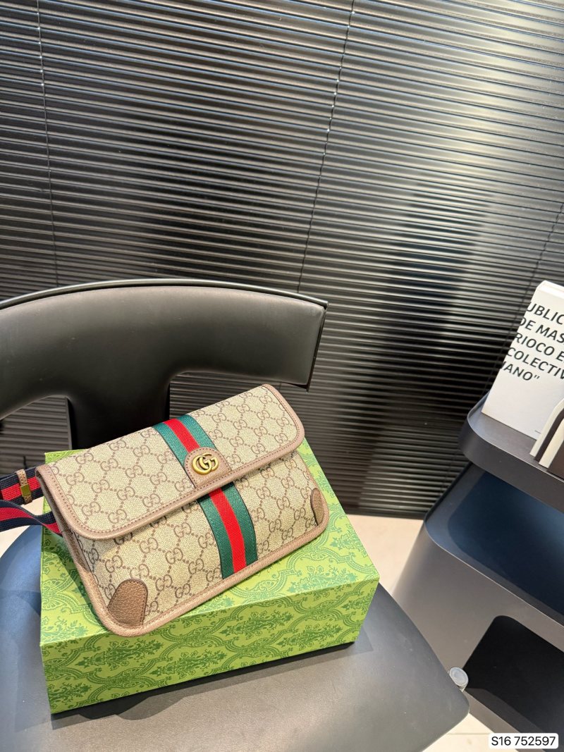 Gucci GG Canvas Chest Bag with Web Stripe - Beige