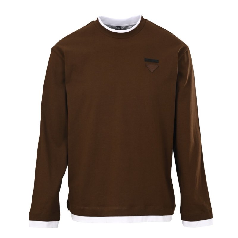 Brown Long Sleeve Crewneck T-Shirt with Contrast Trim view