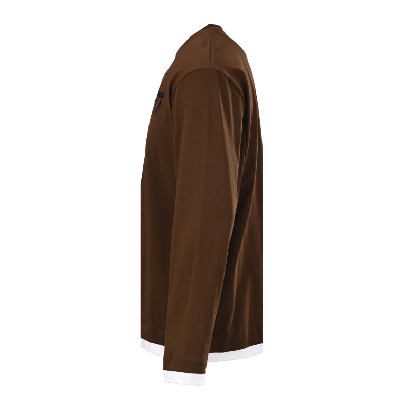 Brown Long Sleeve Crewneck T-Shirt with Contrast Trim view