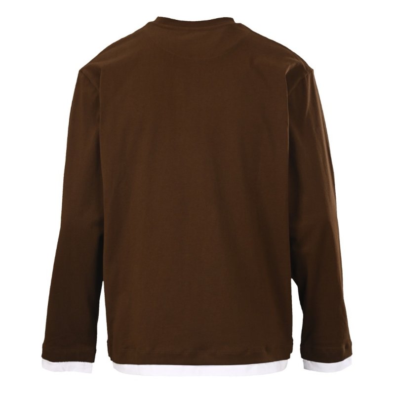 Brown Long Sleeve Crewneck T-Shirt with Contrast Trim view