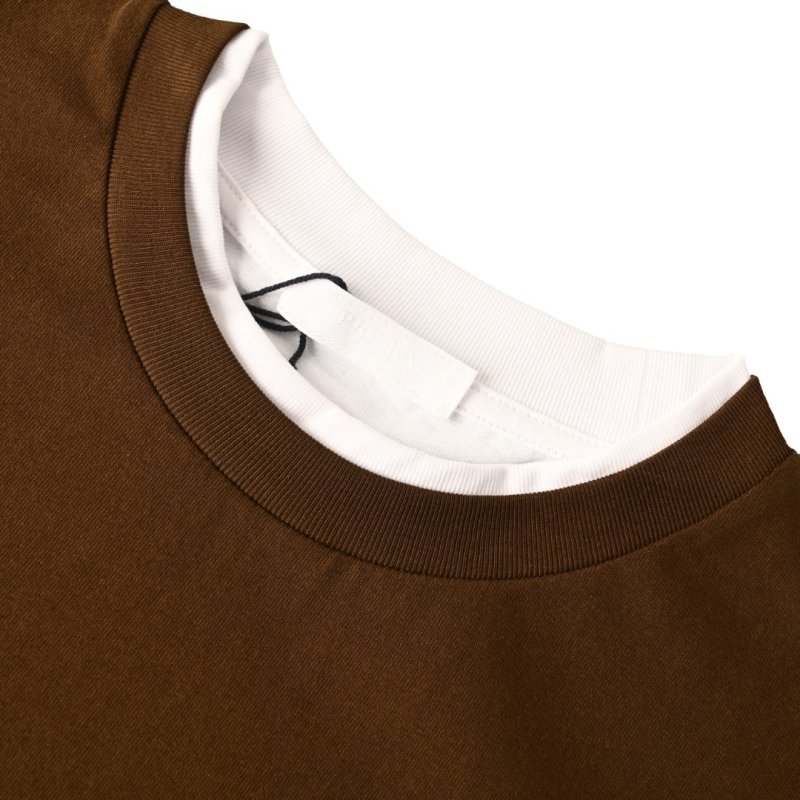 Brown Long Sleeve Crewneck T-Shirt with Contrast Trim view