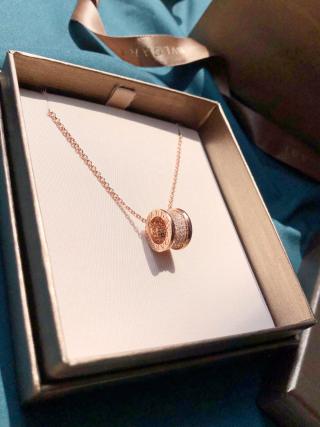 Bvlgari 18K Gold Plated Diamond Cylinder Spiral Necklace view 2