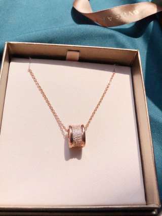 Bvlgari 18K Gold Plated Diamond Cylinder Spiral Necklace view 3