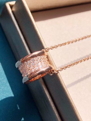 Bvlgari 18K Gold Plated Diamond Cylinder Spiral Necklace view 4