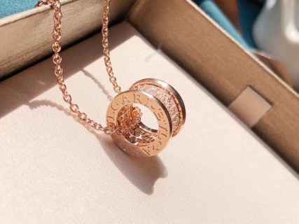 Bvlgari 18K Gold Plated Diamond Cylinder Spiral Necklace view 5