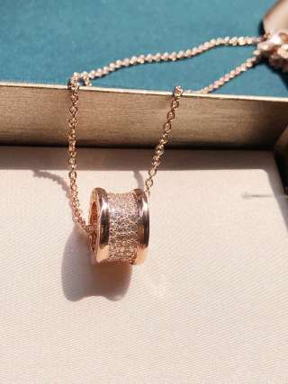 Bvlgari 18K Gold Plated Diamond Cylinder Spiral Necklace view 6