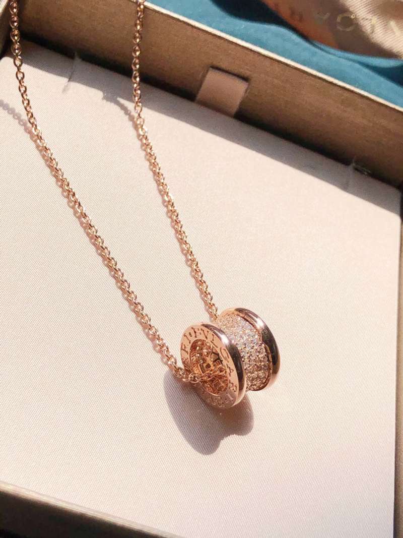 Bvlgari 18K Gold Plated Diamond Cylinder Spiral Necklace view