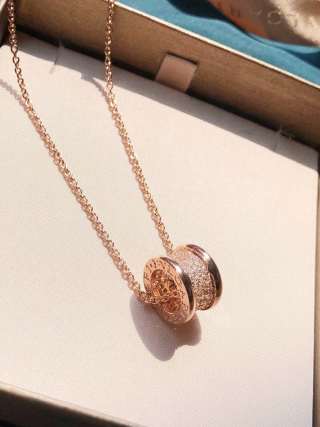 Bvlgari 18K Gold Plated Diamond Cylinder Spiral Necklace view 7