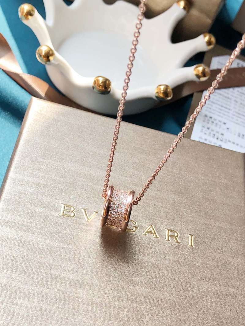 Bvlgari 18K Gold Plated Diamond Cylinder Spiral Necklace view