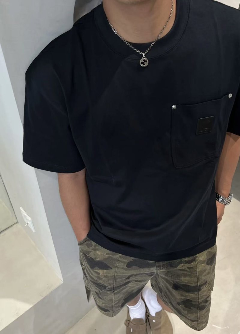 Black Pocket Crew Neck Short Sleeve T-Shirt