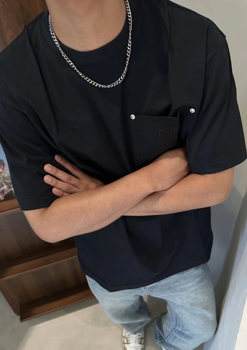 Black Pocket Crew Neck Short Sleeve T-Shirt view