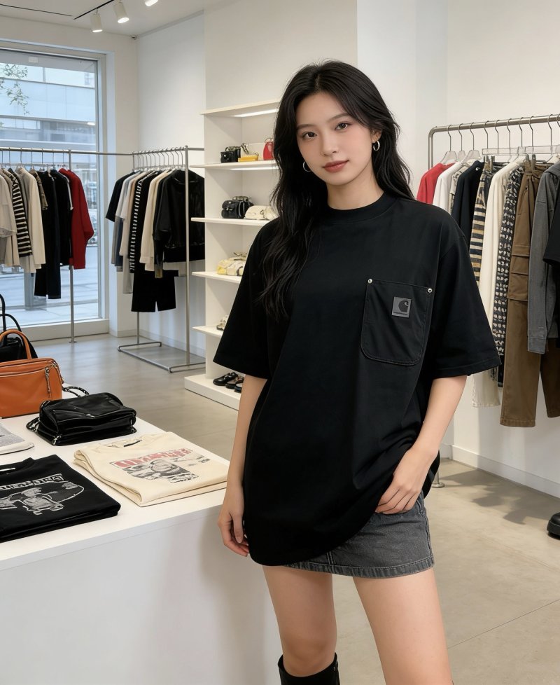 Black Pocket Crew Neck Short Sleeve T-Shirt view