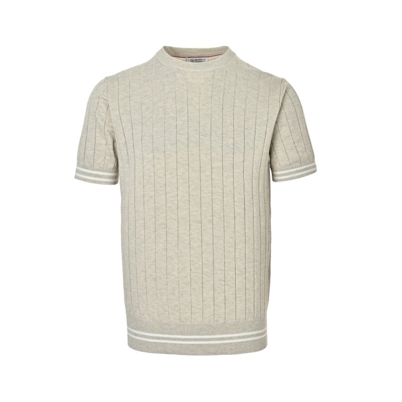 Cream Pinstripe Short Sleeve T-Shirt with Ribbed Trim view