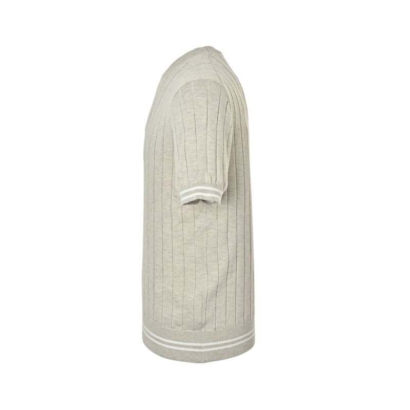 Cream Pinstripe Short Sleeve T-Shirt with Ribbed Trim view