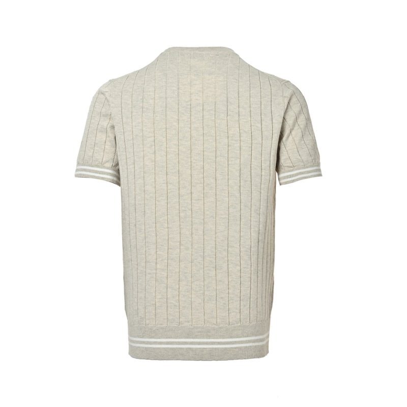 Cream Pinstripe Short Sleeve T-Shirt with Ribbed Trim view