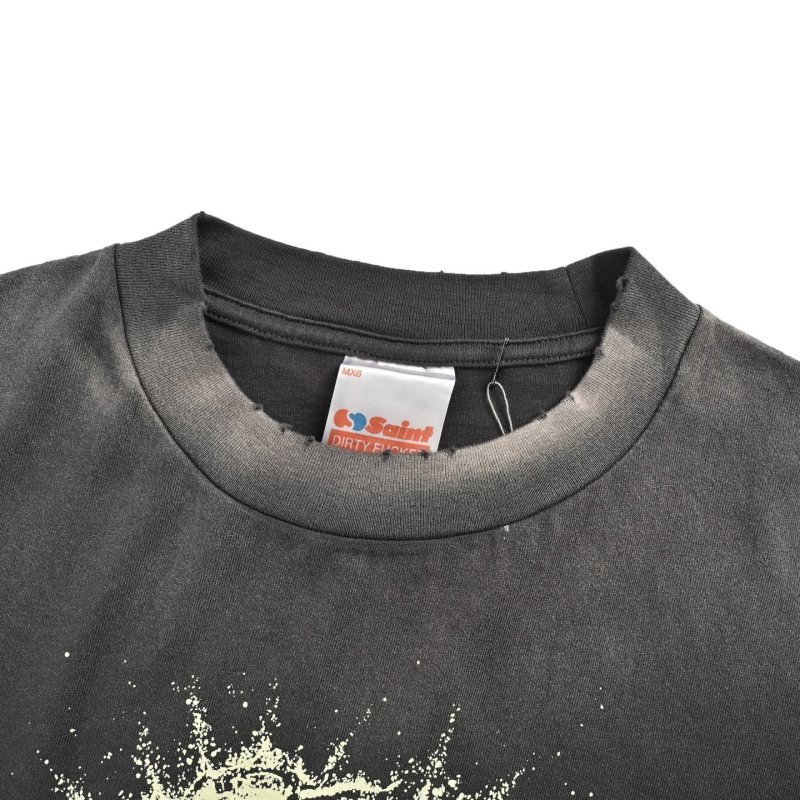 Distressed Vintage Religious Portrait Graphic T-Shirt Black view