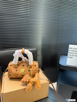 MCM Cognac Pillow Boston Bag with Shoulder Strap view 3