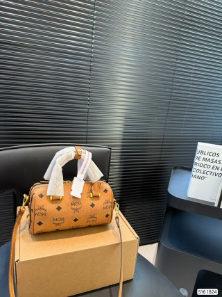 MCM Cognac Pillow Boston Bag with Shoulder Strap view 5