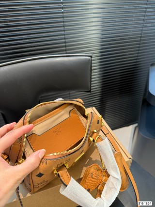 MCM Cognac Pillow Boston Bag with Shoulder Strap view 9