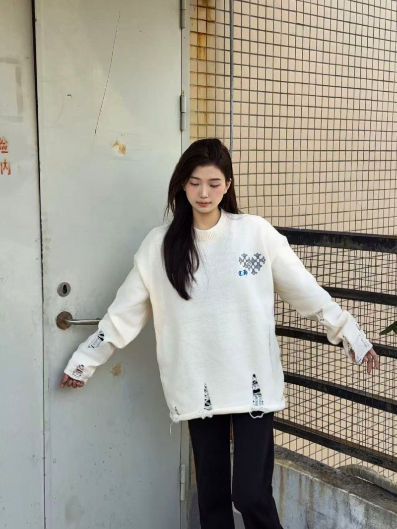 Chrome Hearts Cream Wool Blend Sweater with Circular Logo Print view