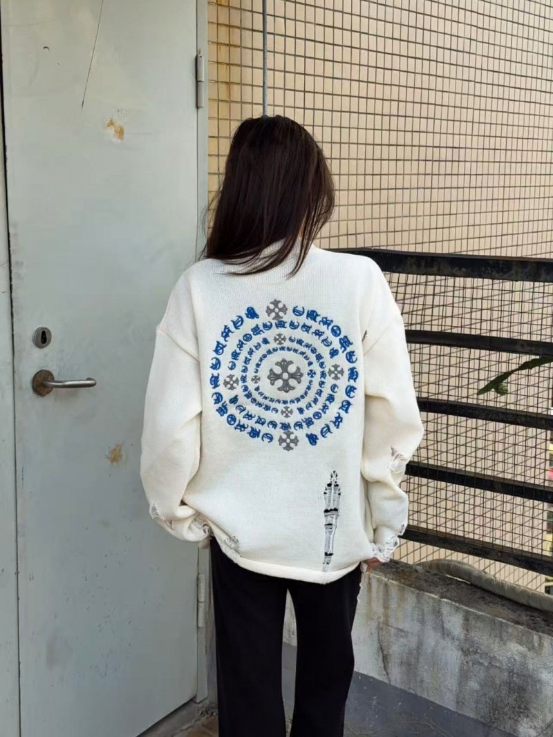 Chrome Hearts Cream Wool Blend Sweater with Circular Logo Print view