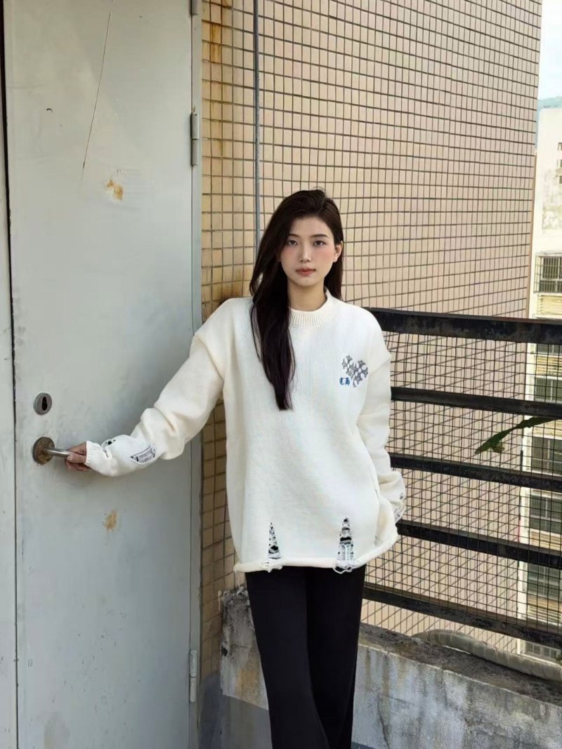 Chrome Hearts Cream Wool Blend Sweater with Circular Logo Print view