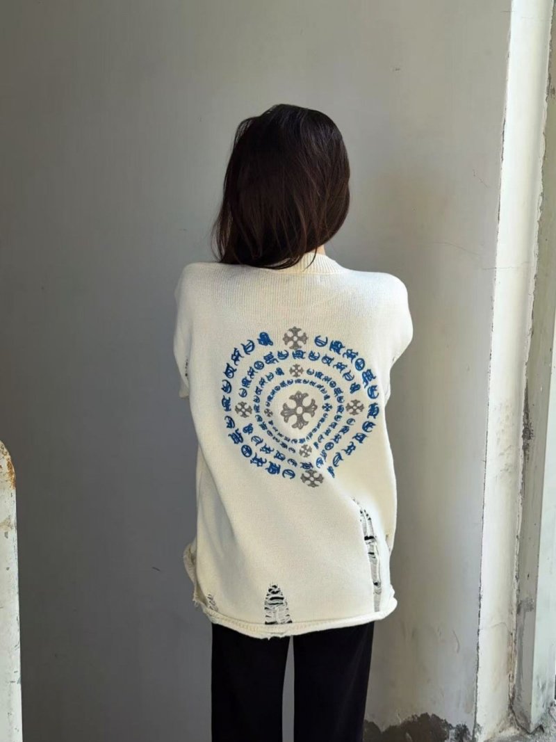 Chrome Hearts Cream Wool Blend Sweater with Circular Logo Print view
