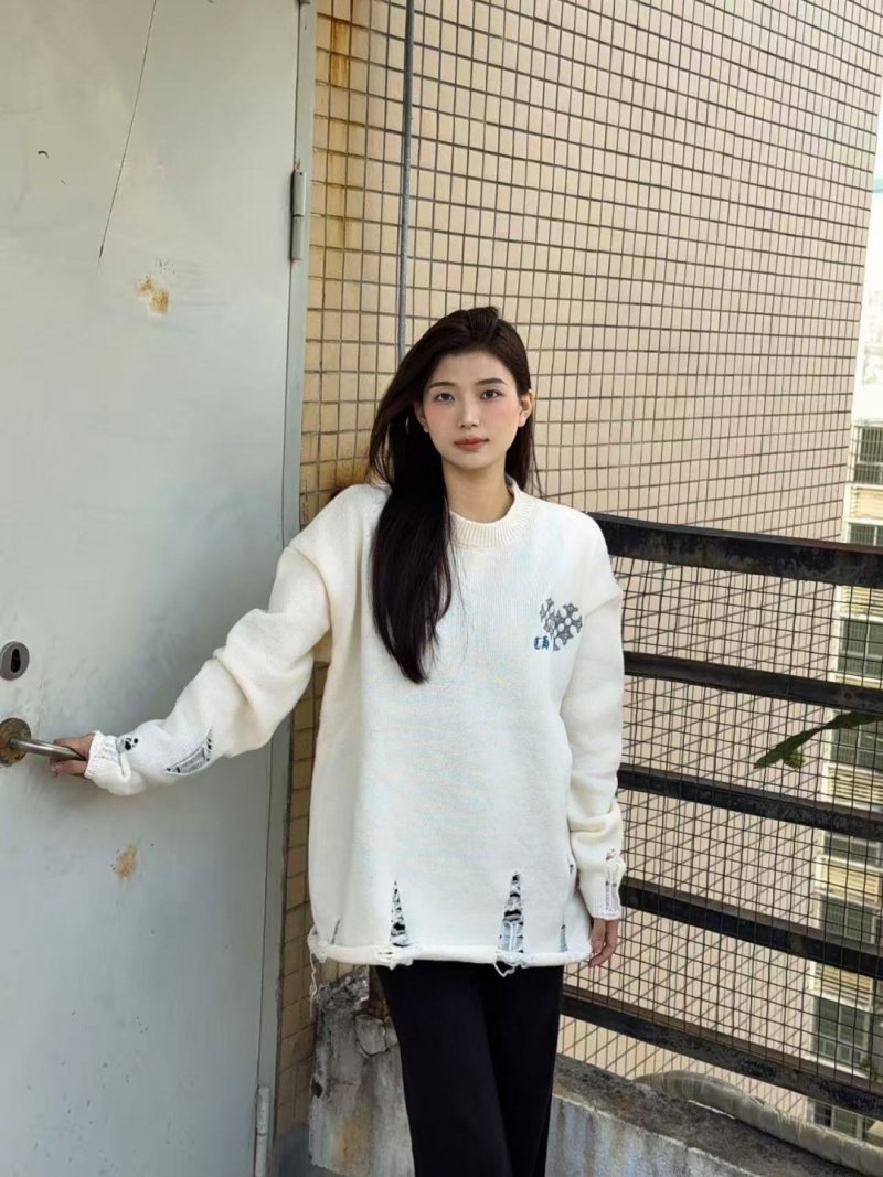 Chrome Hearts Cream Wool Blend Sweater with Circular Logo Print view