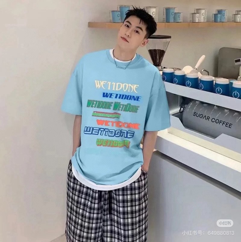 WE11DONE Oversized Graphic T-Shirt Light Blue