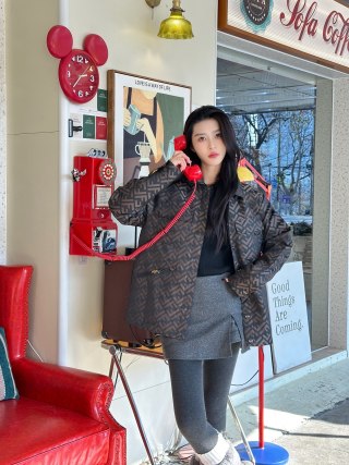 Fendi Monogram Quilted Jacket Brown view 3