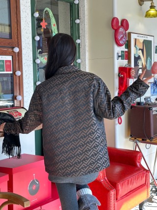Fendi Monogram Quilted Jacket Brown view 8
