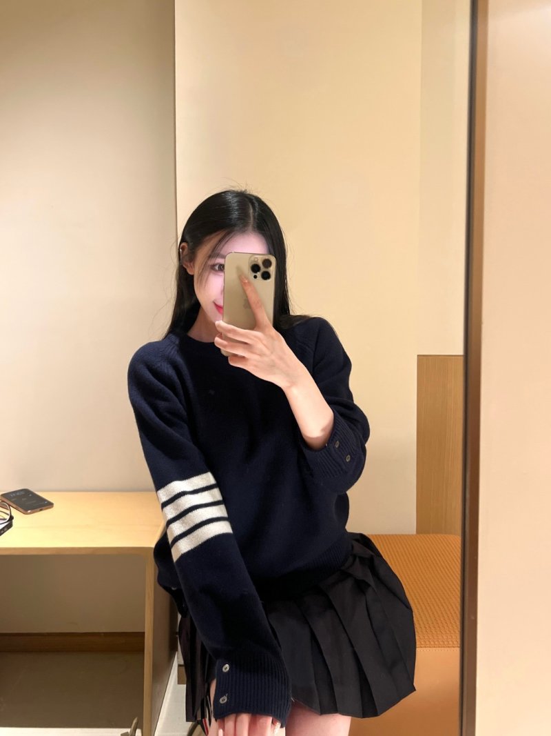 Navy Striped Sleeve Knit Sweater