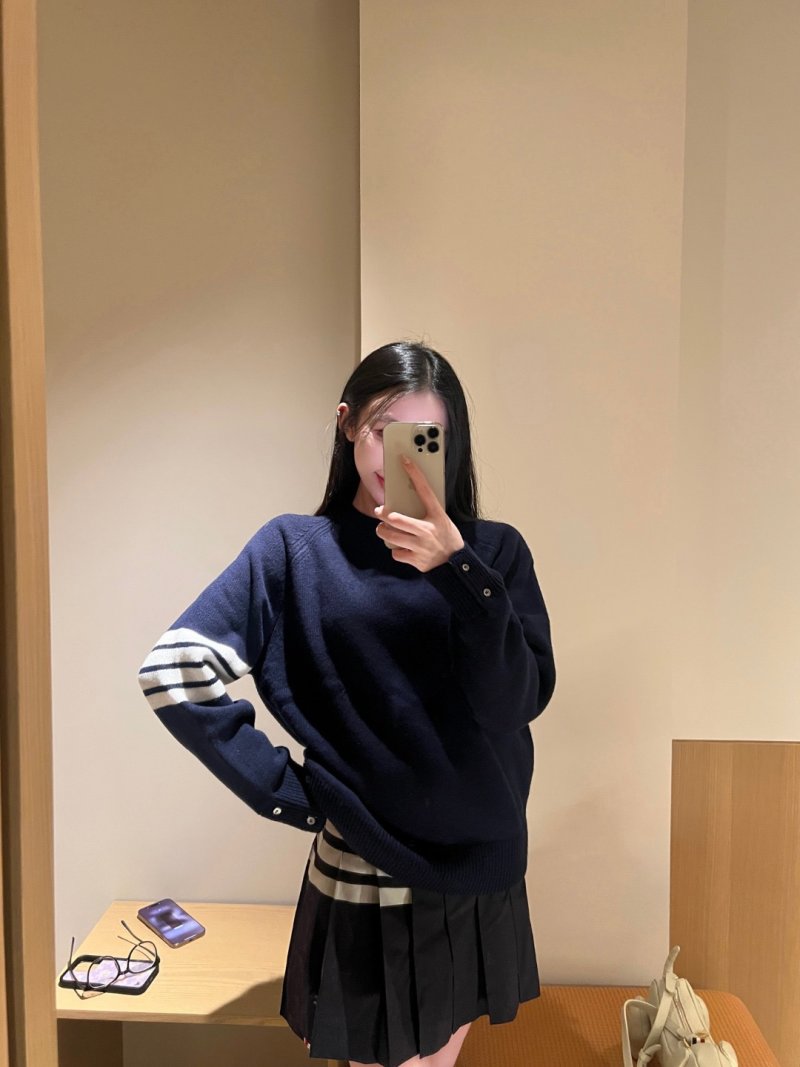 Navy Striped Sleeve Knit Sweater view
