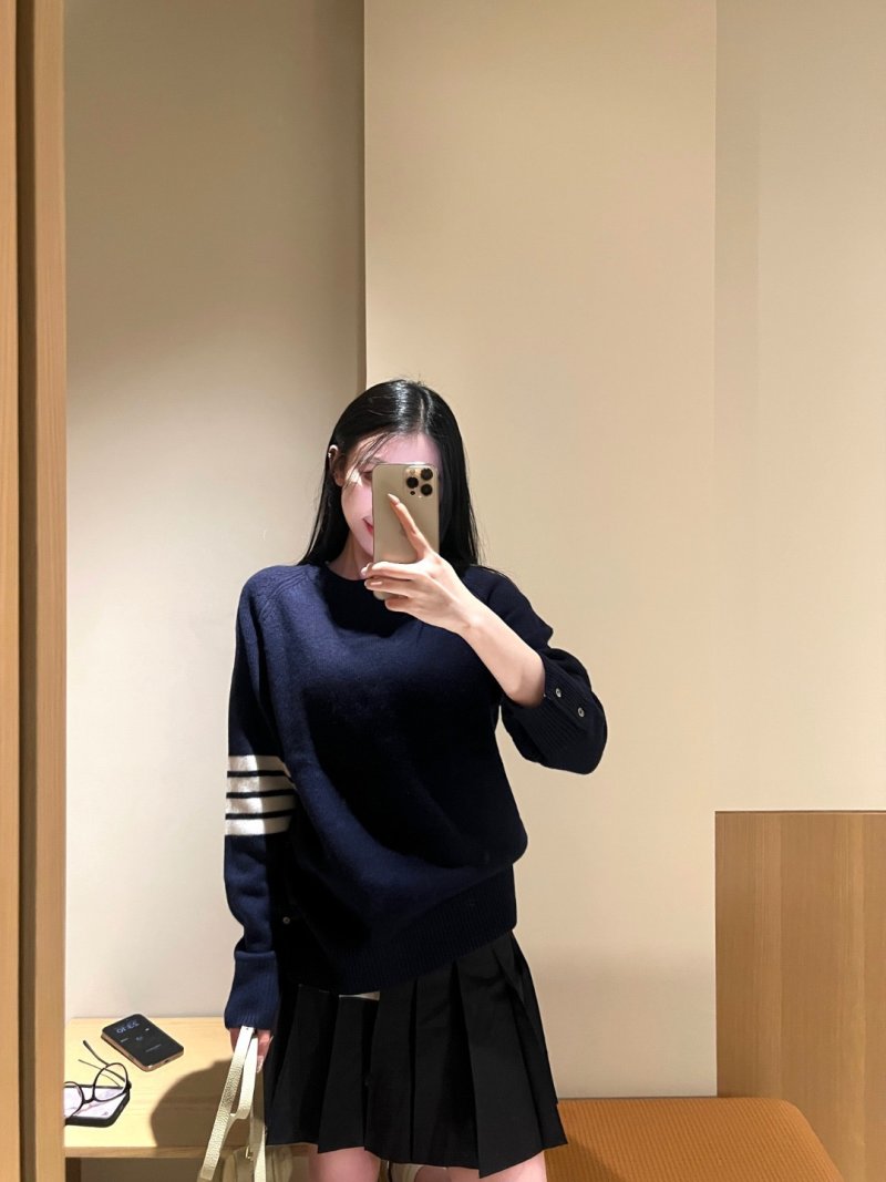 Navy Striped Sleeve Knit Sweater view